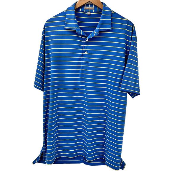 Peter Millar Summer Comfort Mens Large Blue Yellow Striped Short Sleeve Golf - Picture 1 of 7